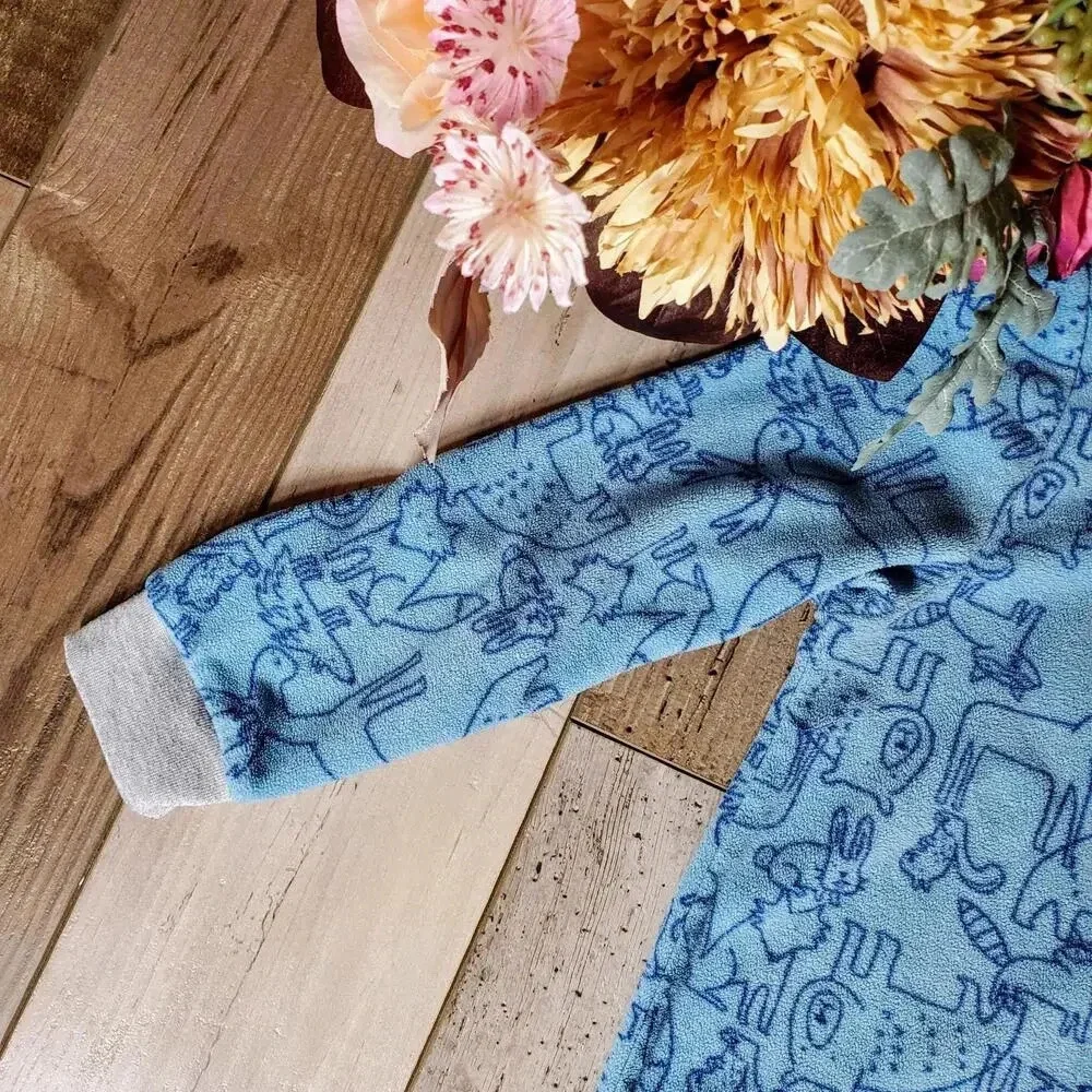 Carter's Blue Forest Animal Print Fleece Blanket Sleeper Pajamas Boys Size 4T